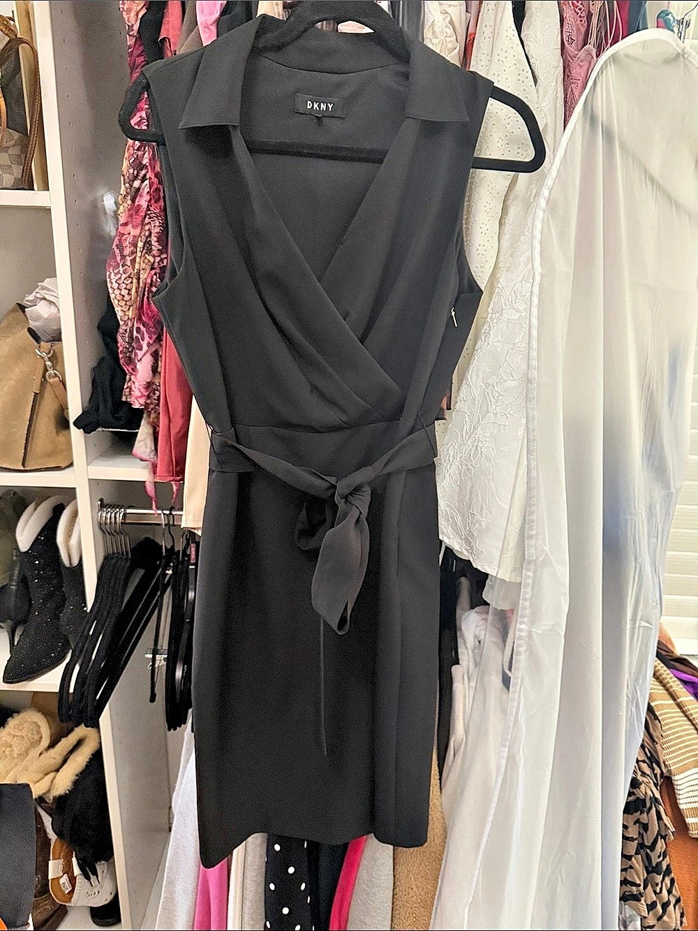 DKNY Black Wrap Midi Dress Like New